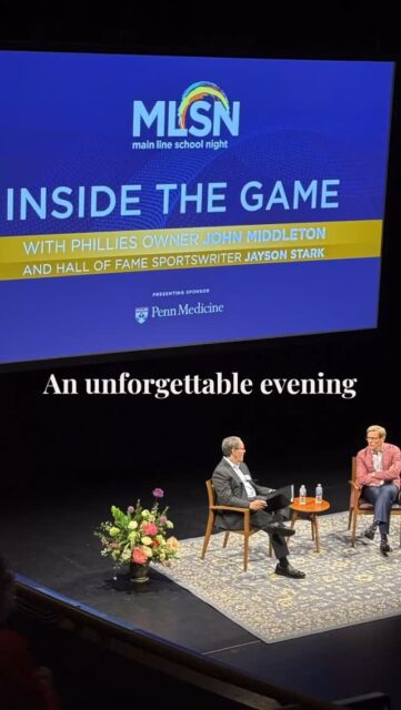 What an unforgettable evening!

Thank you to everyone who joined us for MLSN’s 10th Annual Visionary Voices Fundraiser at @villanovau University’s Mullen Center, featuring an inspiring conversation between Phillies Managing Partner & CEO John Middleton and Hall of Fame sportswriter Jayson Stark.

From the VIP reception and special appearance by the Phillie Phanatic to an engaging discussion on leadership, philanthropy, and community, the evening was a wonderful celebration of lifelong learning and connection.

A special thank you to our generous sponsors whose support made this event possible:

⭐ Presenting Sponsor: @pennmedicine 

⭐ Silver Sponsor: Haverford Trust

⭐ Bronze Sponsor: Independence Blue Cross

Thank you also to our Supporting Sponsors:
Accessible Home Care, Dinsmore & Shohl LLP, @radnortownship , @savvymainline, Stone Pine Financial Partners, @mainlinetoday, @nothingbundtcakes, @mossandmeadowflowers, Aldar, and @wscumby.

Because of your support, MLSN can continue providing engaging educational programs, local experiences, and lifelong learning opportunities throughout our community.

Thank you for celebrating 10 years of Visionary Voices with us. Here’s to the next 10 years!

Learn more about Main Line School Night at MainLineSchoolNight.org
•
•
•
#VisionaryVoices #MainLineSchoolNight #LifelongLearning #CommunityConnection #MainLinePA