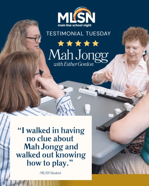 ⭐️ Testimonial Tuesday ⭐️

Trying something new is always more fun with a great instructor and a welcoming group!

From Mah Jongg and art to cooking, fitness, history and more, there’s always something new to discover at Main Line School Night.

Ready to find your next class? Visit mainlineschoolnight.org to explore what’s coming up at MLSN! 💙

#MainLineSchoolNight #TestimonialTuesday #MLSN #LifelongLearning #MainLinePA